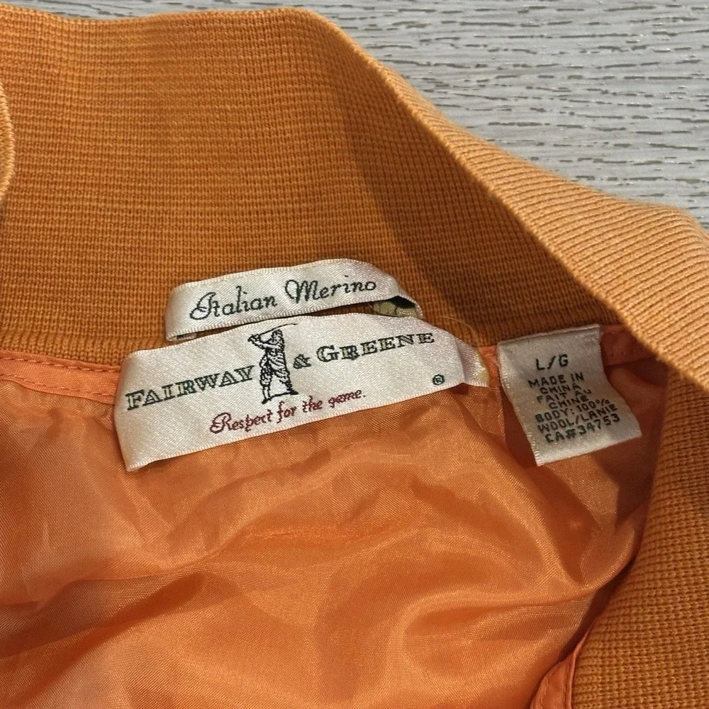 Fairway & Greene Italian Merino Wool Sweater Mens Large Colonial  Orange *Flaws*